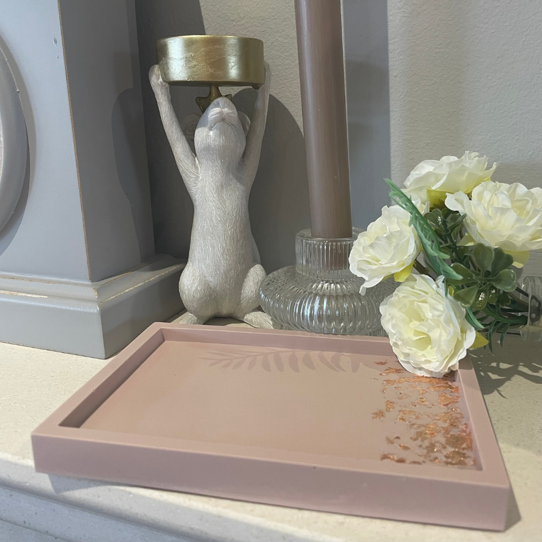 Vintage Pink and Rose Gold Rectangle accessory tray