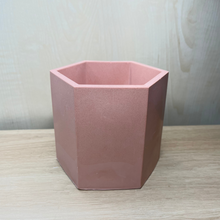 Load image into Gallery viewer, image shows a hexagon jesmonite makeup brush or pen pot in a terracotta colour
